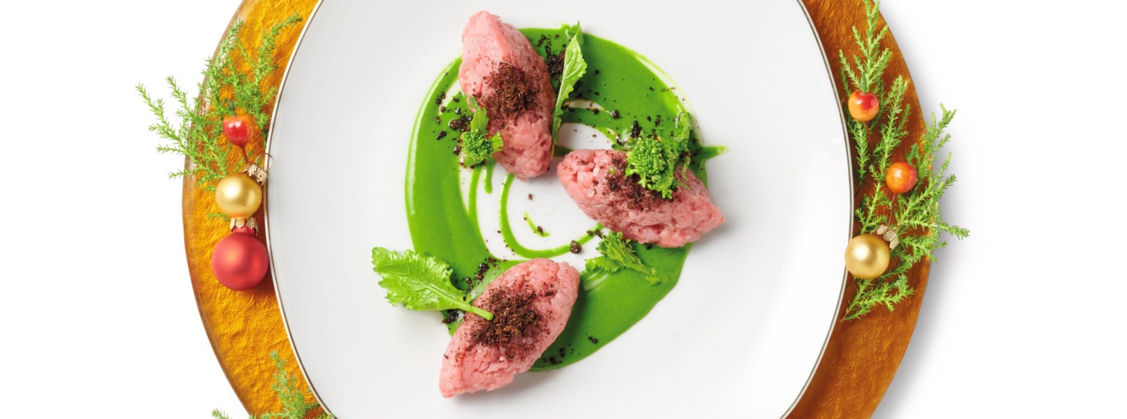 Crema di cime di rapa all’olio pugliese su battuta piemontese