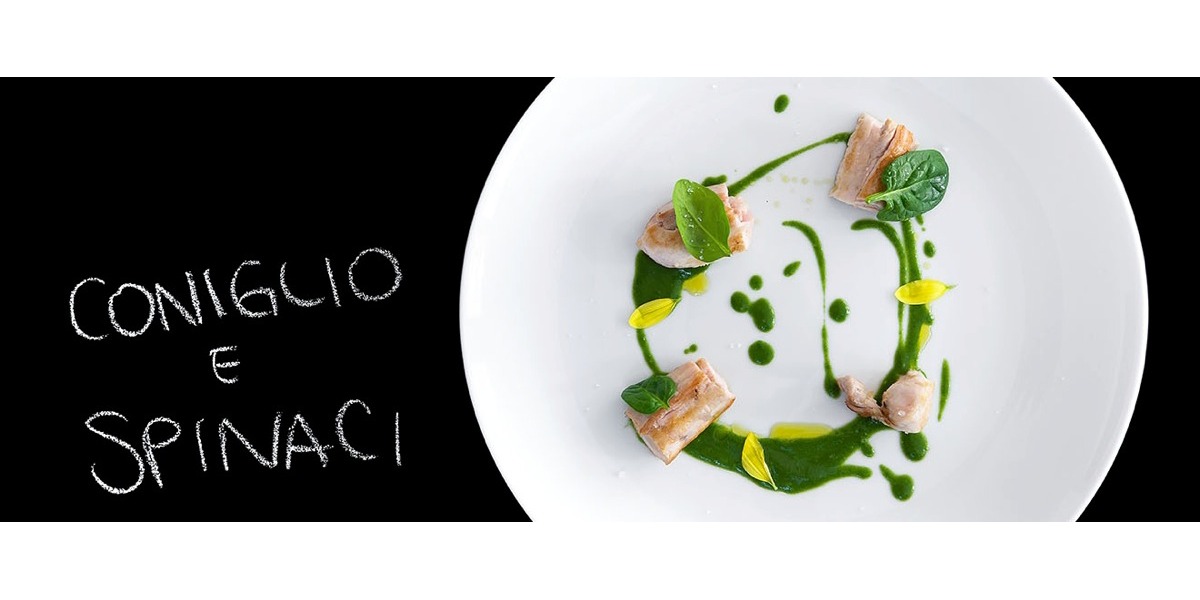 Coniglio scottato e crema di spinaci