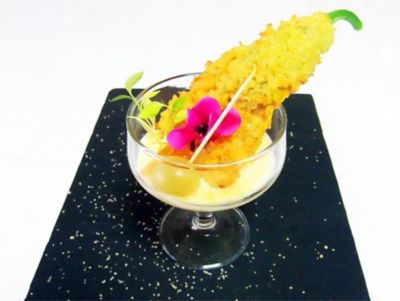 Crema al contrario con fiore di zucca in tempura dolcealt