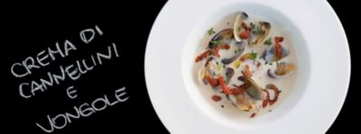 Crema di cannellini, vongole e pomodori secchialt