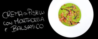 Crema di piselli con mortadella Bologna IGP e balsamicoalt