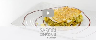 Lasagna di pane carasau con patate, fagiolini e pesto genovesealt