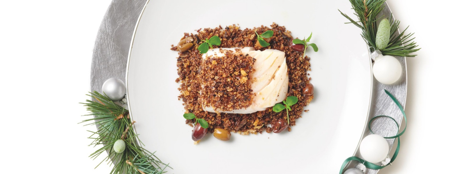 Filetto di merluzzo in crosta di olive taggiasche