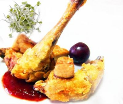 Piccione in tempura, con mirtilli e red globealt