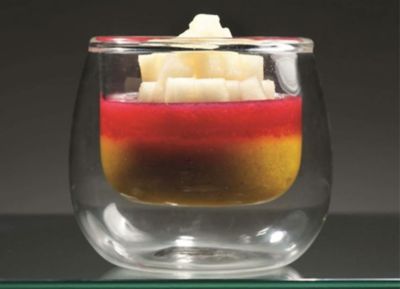 Polenta di riso con specchio di melograno e pere saltate allo zenzeroalt