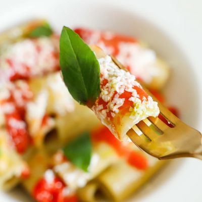Rigatoni con crema di melanzane e pomodori arrostoalt