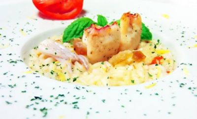 Risotto con totanetti ripieni di provola affumicata e limone canditoalt