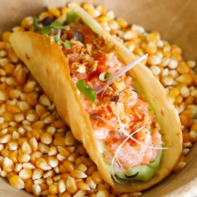 Tortillas di salmone, avocado al wasabi e kefir