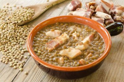 Zuppetta di lenticchie di Colfiorito con pancetta piacentina alt