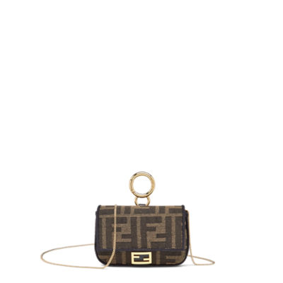 FENDI Fabric Jacquard FF 1974 Mini Baguette Tobacco Moro Black