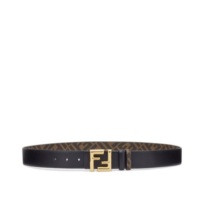 FF Rounded Belt - Black leather reversible belt | Fendi