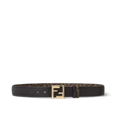 FF Rounded Belt - Black leather reversible belt | Fendi