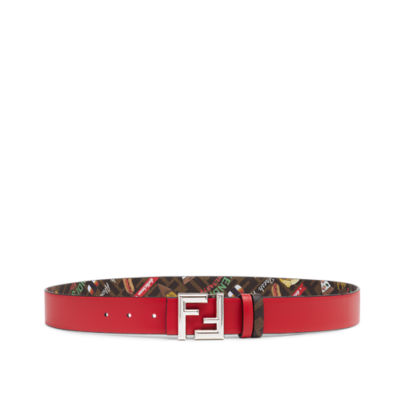 FF Rounded Belt Leather Red Fendi