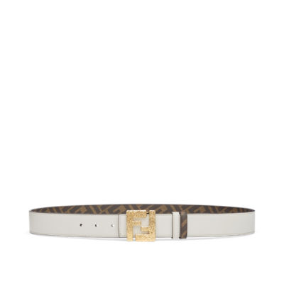 Fendi Ff Diamonds Leather Reversible Belt in White