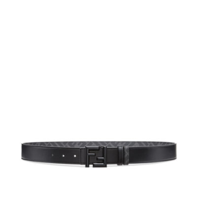 FF Rounded Belt - Black leather reversible belt | Fendi