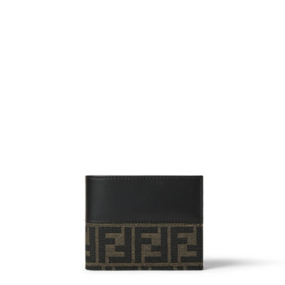 FENDI FFズッカジャカード／ブラックレザー 二つ折りコイン財布