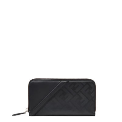 FENDI: Shadow wallet in leather with all-over FF monogram print - Blue