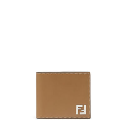 FF Squared Bi Fold Wallet Beige leather compact bi fold wallet