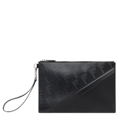 Fendi Shadow Diagonal Flat Pouch Black leather bag Fendi