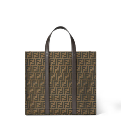 FENDI: bag in leather and embossed fabric with coated FF monogram