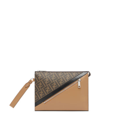 Fendi Diagonal Clutch - Grey fabric pouch