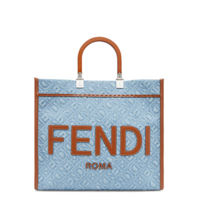 Fendi Sunshine Medium - Light blue denim shopper bag | Fendi