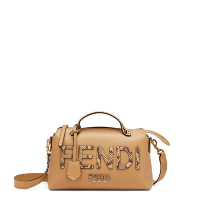 Fendi Sunshine Medium - Light brown leather and elaphe shopper bag