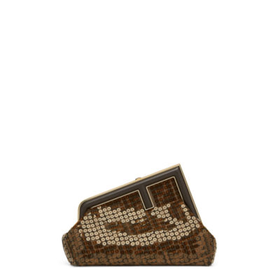 Fendi First Small - Brown FF jacquard fabric bag with sequins | Fendi