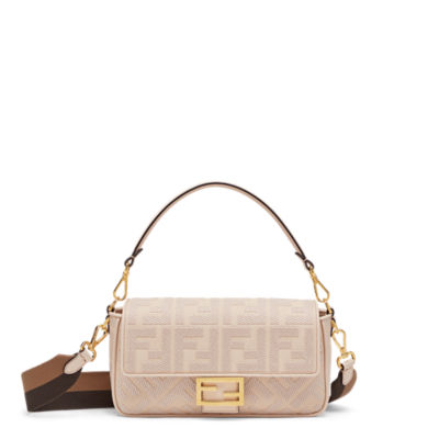 Fendi Pink FF Embroidered Canvas Baguette Bag - 8BR600