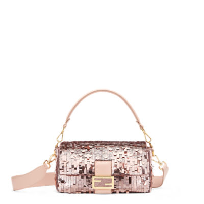 FENDI NWB SOLD OUT EVERYWHERE ROSE GOLD SEQUIN BAGUETTE BAG