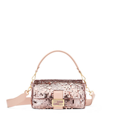 Baguette Mini - Pink sequin and leather bag