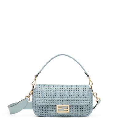 Baguette - Light blue interlaced leather and raffia bag | Fendi