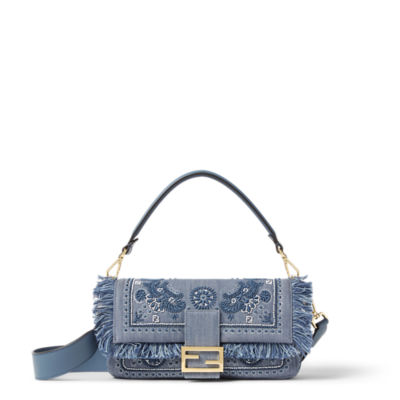 【FENDI】バゲット コーラル バンダナ 刺繍 ショルダーバッグ バゲット ミニ スパンコールまたはクリスタル ブルー | Fendi