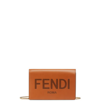 Wallet On Chain Brown leather mini bag Fendi
