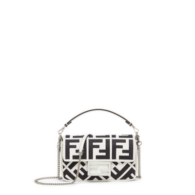 Fendi Mini Baguette Bag In Fabric Interlace Coffee