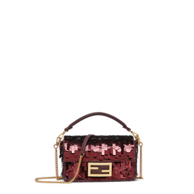 Fendi Sequin and Leather Baguette Mini Black in Polyester with