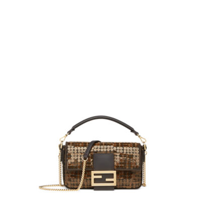 Baguette chain leather mini bag Fendi Brown in Leather - 31797065