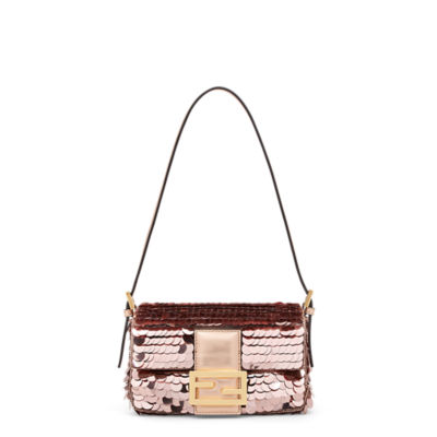 Baguette Mini - Pink sequin and leather bag