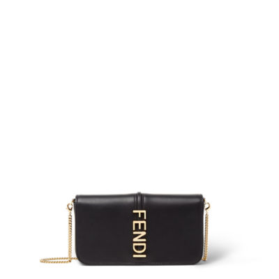 Fendigraphy Wallet On Chain - Black leather wallet | Fendi