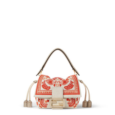 【FENDI】バゲット コーラルバンダナ刺繍入りキャンバスバッグ バゲット ミニ スパンコールまたはクリスタル ブルー | Fendi