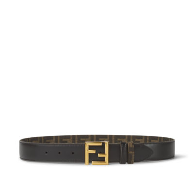 FF Belt - Black leather and FF fabric reversible belt | Fendi