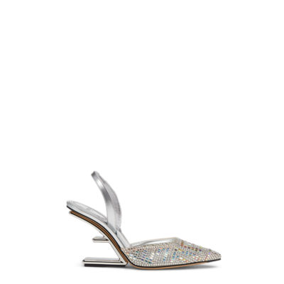 Fendi First - Silver-coloured rhinestone high-heeled slingbacks 