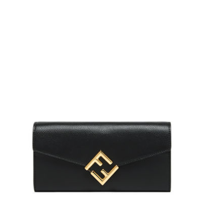 FFダイヤモンド コンチネンタル財布 - ブラックレザー 財布 | Fendi
