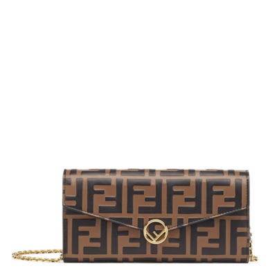 Fendi Baguette Continental Chain Wallet in Brown