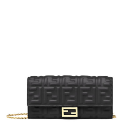 Fendi Baguette Continental Wallet on Chain Zucca Embossed Leather Neutral
