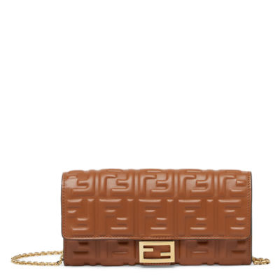 Fendi Brown Continental Ff Leather Chain Wallet