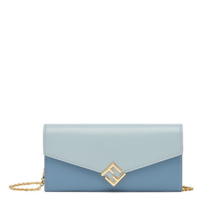 FFダイヤモンド チェーン付き 長財布 レザー ライトブルー | Fendi