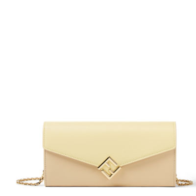 FFダイヤモンド チェーン付き 長財布 レザー イエロー | Fendi