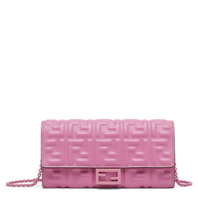 Baguette Continental Wallet with Chain , Pink, One Size- Fendi