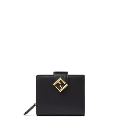 FFダイヤモンド 二つ折り財布 - ブラックレザー コンパクト財布 | Fendi